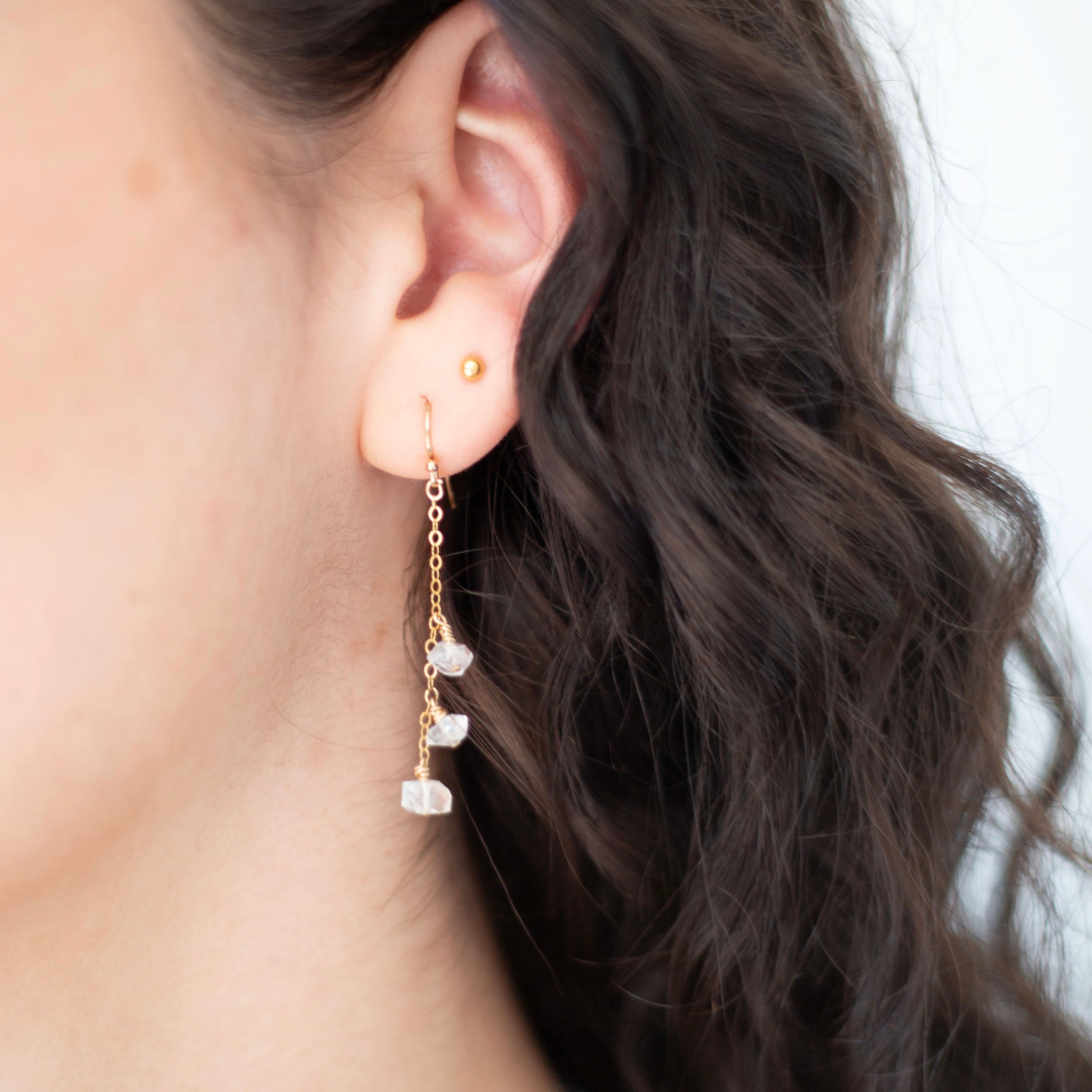 Herkimer Diamond Chain Earrings
